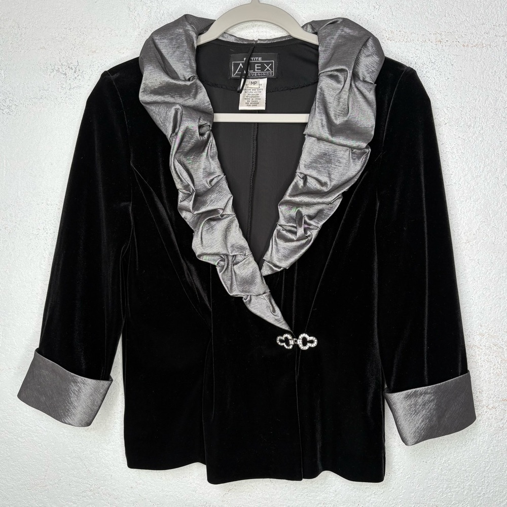 Whimsigoth  Velvet Jacket MP Rhinestone Clasp, Metallic Ruffle Fairy Grunge 90s - Picture 2 of 13